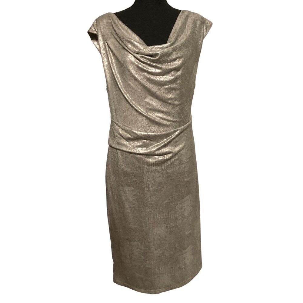 Shelby Nites Sleeveless Dress size 14 Silver pullover dress Knee length preowned